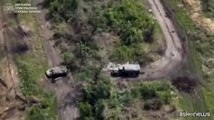 Veicolo militare russo colpito dai tiri di mortaio ucraini