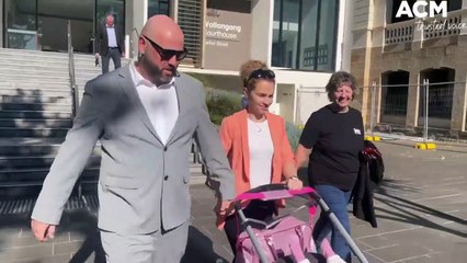 Police officer John Jackson leaving Wollongong courthouse with supporters on July 12.