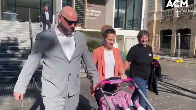 Police officer John Jackson leaving Wollongong courthouse with supporters on July 12.