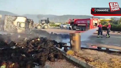 Osmaniye'de iplik yüklü tırın dorsesi yandı