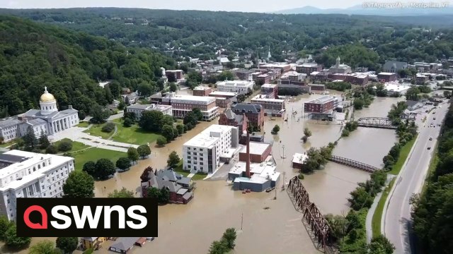 Drone footage shows extensive flooding in Montpelier, Vermont