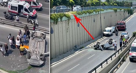 İstanbul’da üst geçitten otomobil düştü, trafik kilitlendi