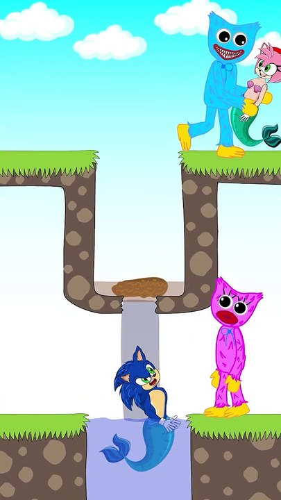 Inverted version Huggy Wuggy won't let Mermaid be hurt _ Funny Animation  #shorts #animation