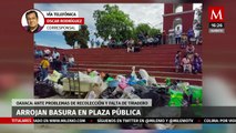 Arrojan basura en plaza pública de Oaxaca como protesta por problemas de su recolección