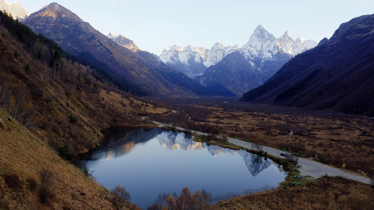 Driving On Mountain Road In Dombay Russia