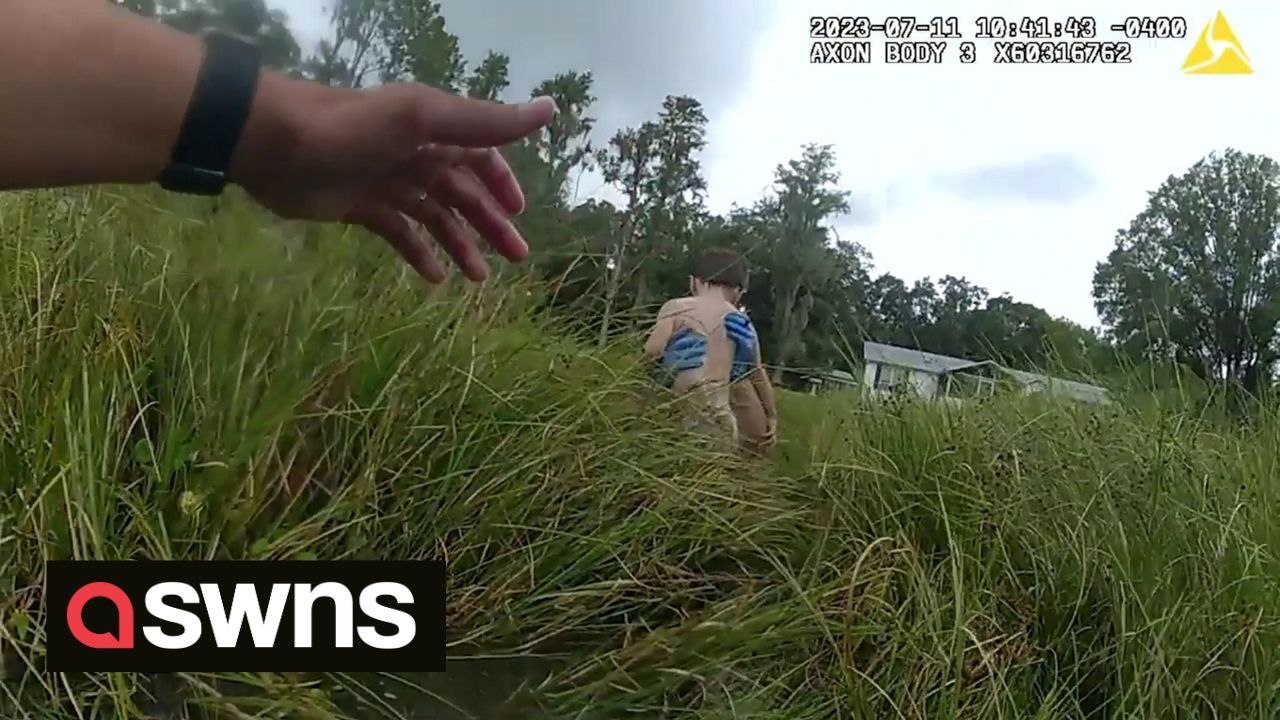 Dramatic moment police rescued four-year-old from pond