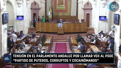 Tensión en el Parlamento andaluz por llamar Vox al PSOE "partido de puteros, corruptos y cocainómanos"