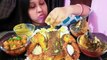 Spicy eating fish curry with rice+eating fish head+chana paneer masala+dal+eating fish asmr