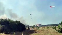 Tekirdağ'daki yangına helikopter desteği ile müdahale sürüyor