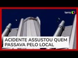 Ciclone: ventania derruba placas metálicas de prédio em São Paulo