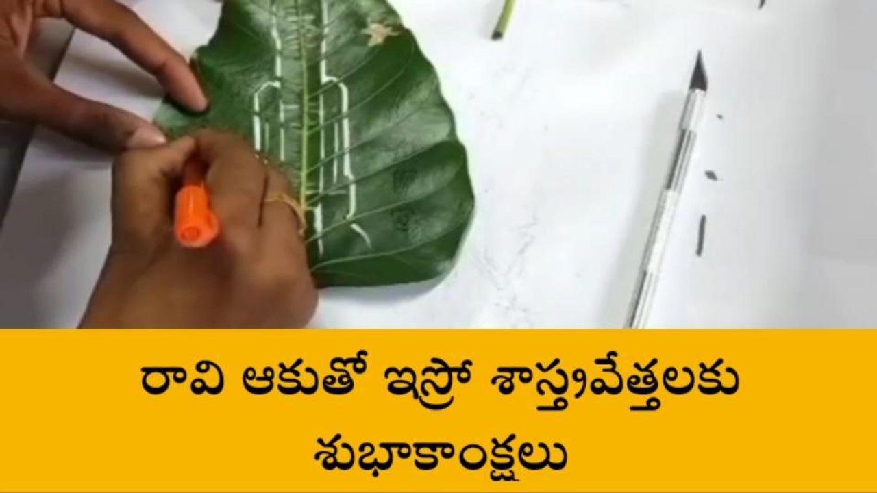 నారాయణఖేడ్: ఇస్రోకు రావి ఆకుతో శుభాకాంక్షలు