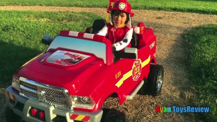 FIRE TRUCK FOR KIDS POWER WHEELS RIDE ON Paw Patrol Video Marshall Put out Fire Egg Surpri