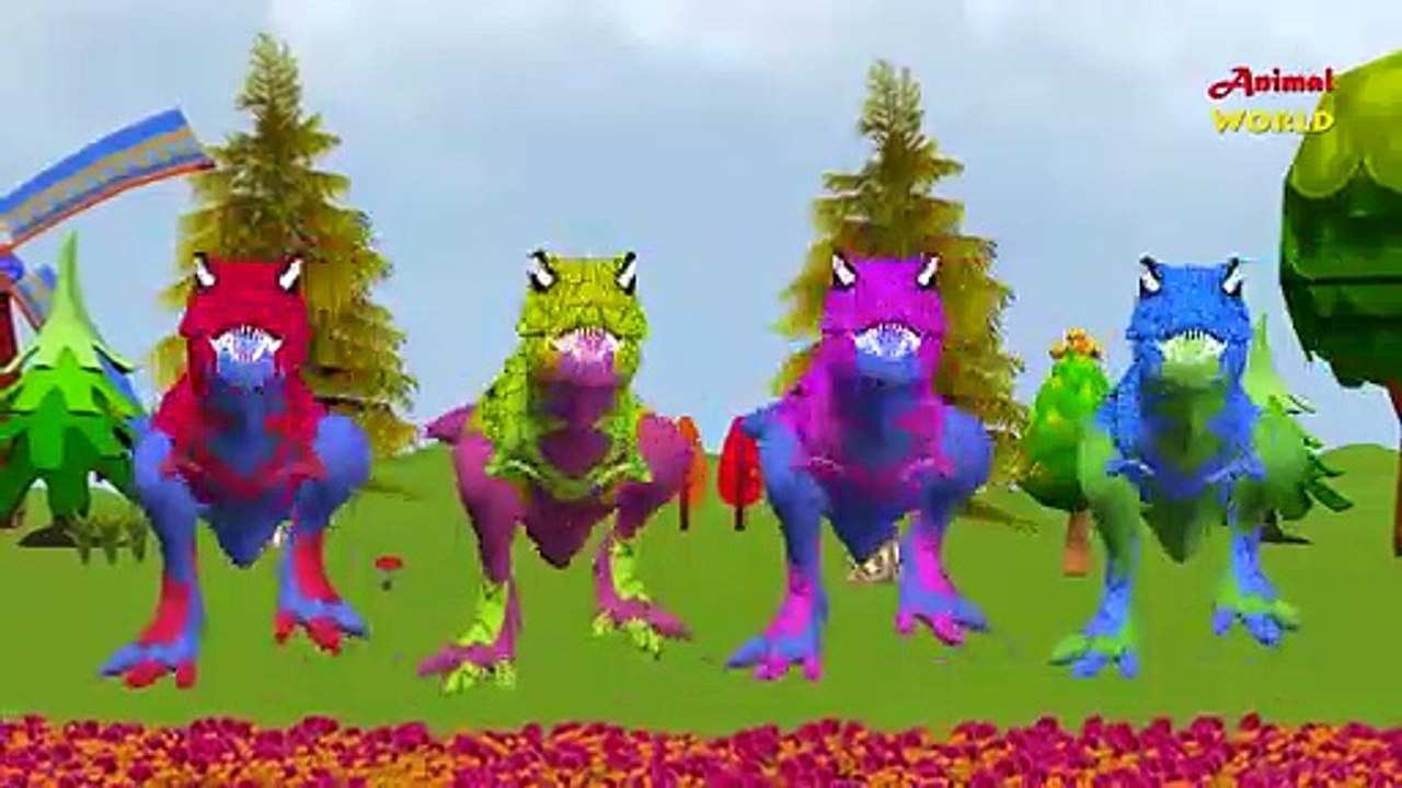 3D Dinosaur Colors Finger Family Songs With Spiderman Cartoons   Color T-Rex Nursery Rhymes for Kids