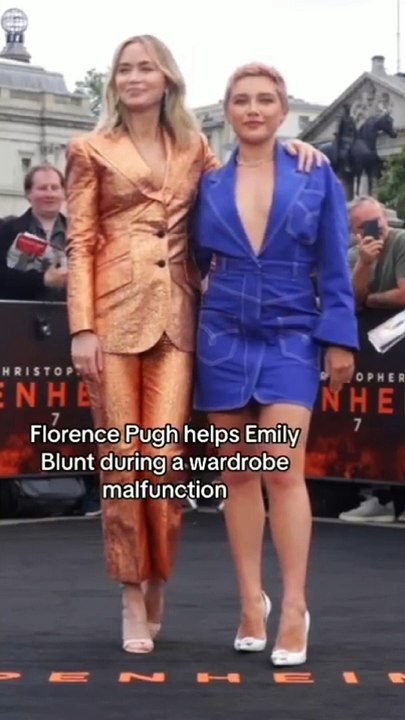 And that’s how you go with the Flo. ❤️ Florence Pugh saves the day for Emily Blunt at the Oppenheimer premiere. | emily blunt and florence pugh