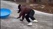 Texan girl's sledding plans hilariously foiled by slippery ice