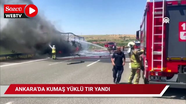 Kumaş yüklü TIR yandı
