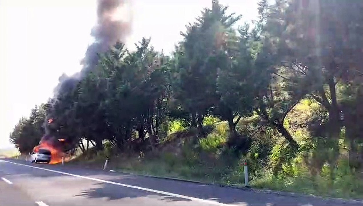 Auto in fiamme sull'autostrada A12 a Collesalvetti (Livorno)