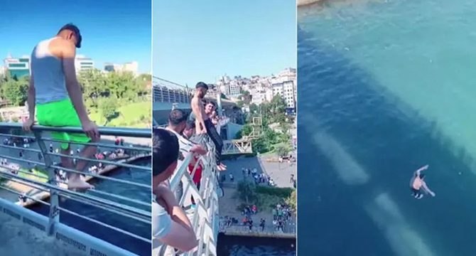 Serinlemek için Haliç Metro Köprüsü’nden suya atladılar