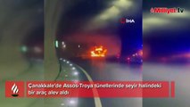 Assos-Troya tünellerinde araç yangını