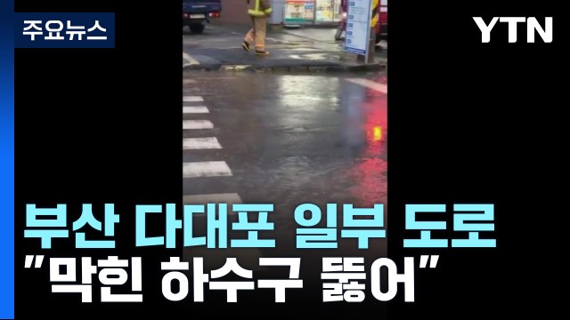 [제보영상] 부산 다대포 일부 도로 침수... 막힌 하수구 뚫어 / YTN