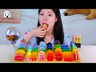 Download Video: ASMR MUKBANG Rainbow Desserts(Ooho, Tanghulu, Kohakuto, Wind rice cake, Jelly, Chocolate).