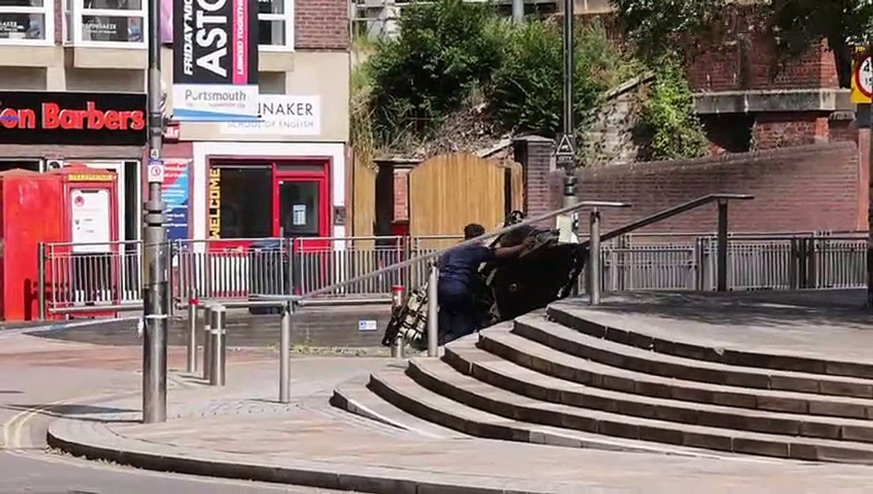 Bomb disposal robot in action in Portsmouth and Southsea station on Sunday 16th July 2023