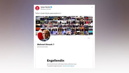 Mehmet Şimşek, Vatan Partisi'ni Twitter'da engelledi