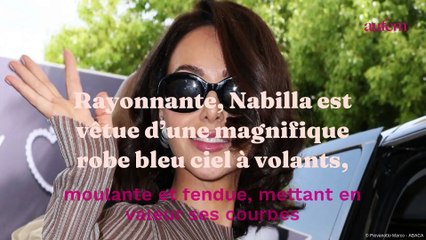 Download Video: Nabilla radieuse : robe moulante et fendue, cheveux ondulés, elle rayonne