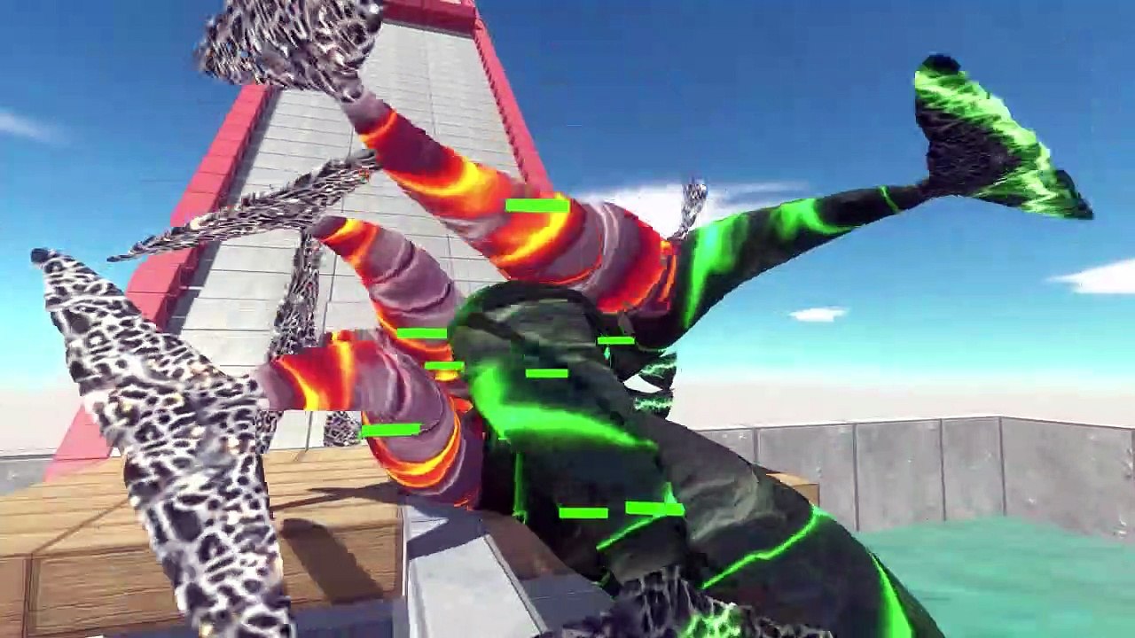 Dinosaurs Falling into Green Bloop or Red Bloop - Animal Revolt Battle Simulator