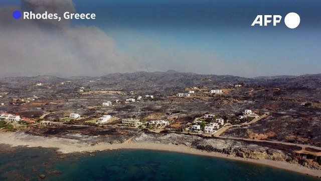 Wildfire devastation on Greek island of Rhodes seen from above