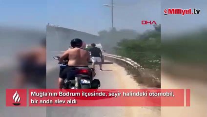 Otomobildeki yangın, ormana sıçramadan söndürüldü