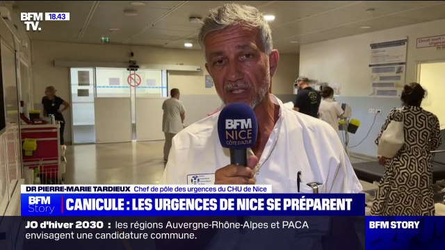 Canicule/Alpes-Maritimes: On a augmenté de 20% les entrées [aux urgences] depuis qu'on est en vigilance orange , explique Pierre-Marie Tardieux (chef de pôle des urgences du CHU de Nice)