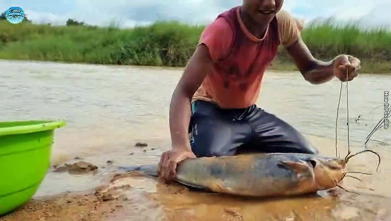 Wow Unbelievable Technique Big Fishing Catching System River Dry Place Deep Hole #fish #video