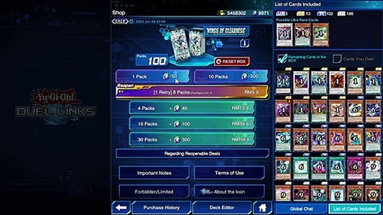 YuGiOh Duel Links - No.46 Mini Box Wings of Clearness Unbox!!!