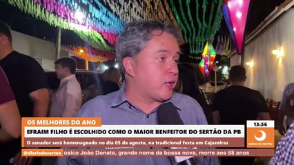 Com mais de 40% em enquete, Efraim Filho é escolhido como o maior ‘Benfeitor do Sertão’