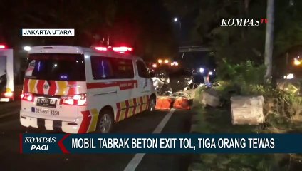 Mobil SUV Tabrak Beton Exit Tol Plumpang Diduga Akibat Hilang Kendali, 3 Orang Tewas!