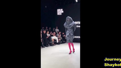 A business shark costume for hunting office plankton was presented at Berlin Fashion Week
