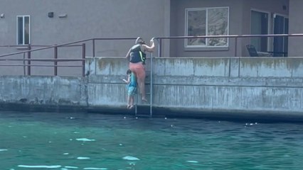 Husband lovingly gets his wife a drink on boat by swimming across *Wholesome*