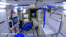 Chinese Astronauts Working Out On Tiangong Space Station