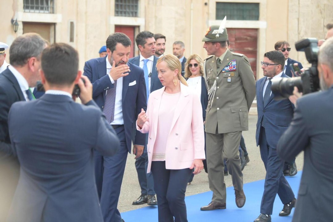 Meloni e Salvini al Forte Michelangelo per il 158? anniversario del Corpo delle Capitanerie di Porto