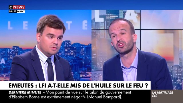 Gros clash en direct ce matin entre le député Insoumis Manuel Bompard et le journaliste politique de Cnews Gauthier Le Bret: Je dis ce que je veux sur ce plateau