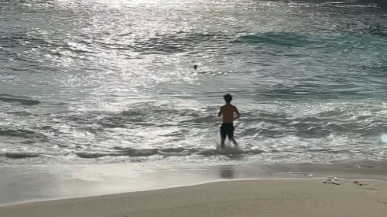 Full-of-life guy running into the sea gets wiped out by HUGE wave