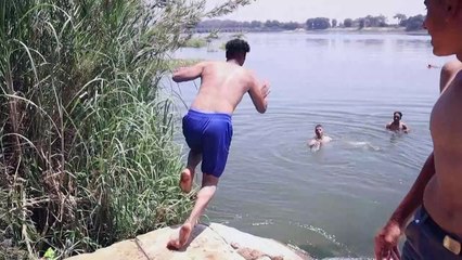 Des Égyptiens se rafraîchissent dans le Nil en pleine canicule