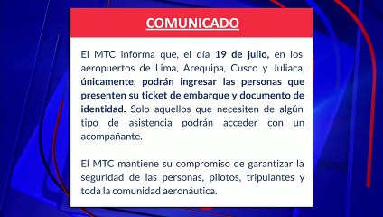 MTC: ingreso a los aeropuertos de Lima, Arequipa, Cusco y Juliaca solo será con boletos de embarque
