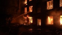 Fires rage in aftermath of Russian strike on Mykolaiv as injured woman carried away on stretcher