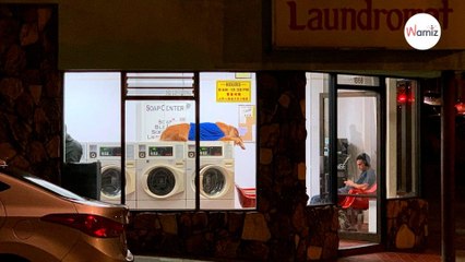 Clients surprised to see what’s sitting on a laundromat washing machine at night