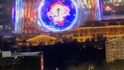 Surreal screening of an astronaut in a dreamscape at Las Vegas Sphere captures attention of viewers