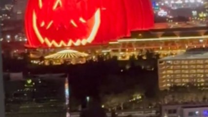 The Sphere in Las Vegas delights onlookers by turning into a visual treat of a pumpkin
