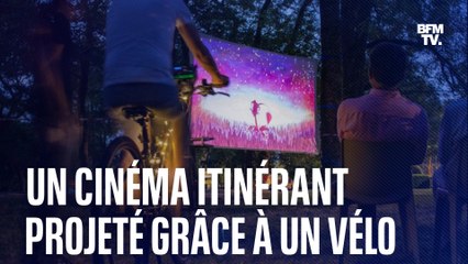 Un cinéma itinérant projeté à l'aide d'un vélo