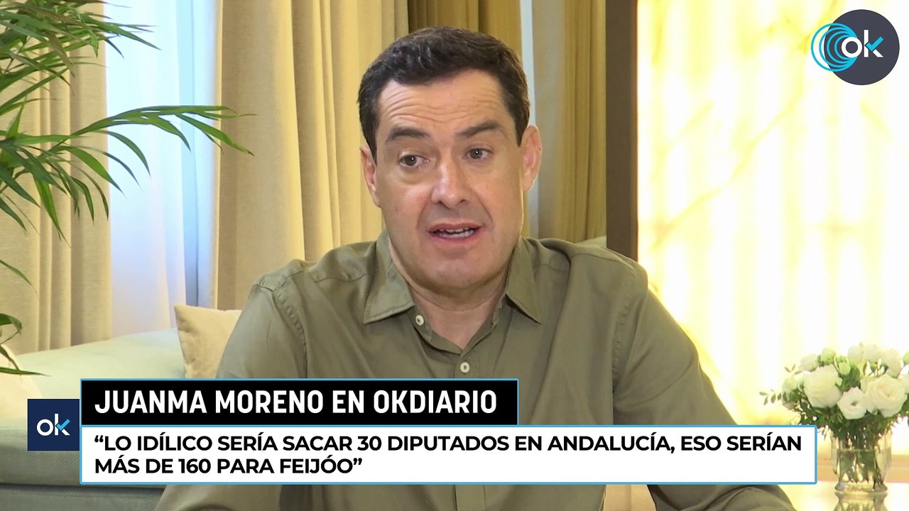 Juanma Moreno: "Lo idílico sería sacar 30 diputados en Andalucía, eso serían más de 160 para Feijóo"